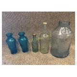 (1) Vintage large glass jar w/eagle, (2) bottles,