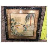 Oriental painting w/wooden design from, no info