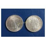 1924 P & 1925 P Peace Silver Dollars, A.U., 90%