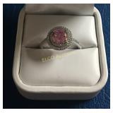 Pink Sapphire Solitaire Halo ring, Sterling Silver