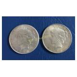 1923 S & 1923 P Peace Silver Dollars, A.U., 90%
