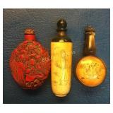 Antique snuff bottles, (1) Cinnabar bottle,