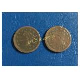 (2) 1852 & 1853 Pre-Civil War Large Cents, times
