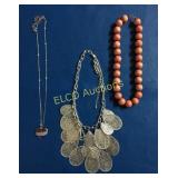 (3) Costume Necklaces, (1) heart w/red,white, &
