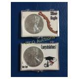 (2) 2018 American Silver Eagles, .999 Silver,