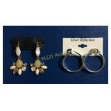 (2) Costume earrings, (1) 2 toned beige colored &