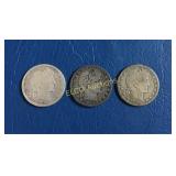 (3) Barber Silver Half Dollars, 1906 D, 1914 S, &
