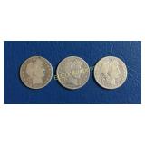 (3) Barber Half Dollars 1898, 1907, 1909 S,