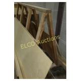 (9) shop made wooden sheet material stands