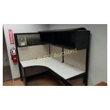 Corner desk, black & off white, w/overhead storage