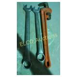 Proto Tools- 2 combination wrenches,KR pipe wrench
