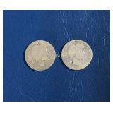 (2) 1915 S Barber Quarters, 90% Silver, times the