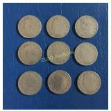 (9) 1900-1908 V Nickels, times the money