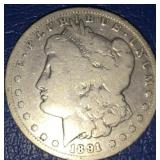 1891 Morgan Silver Dollar, 90% Silver