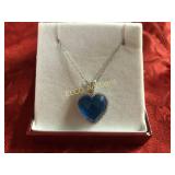 Blue Topaz sweetheart necklace, Sterling Silver