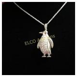 4.02ct. White Sapphire penguin necklace, Sterling