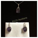 4ct. Amethyst earrings & necklace, Sterling