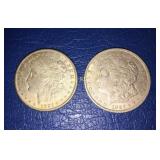 (2) 1921 Morgan Silver Dollar, 90% Silver,