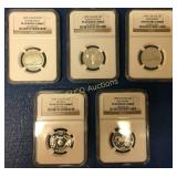 (5) 1999 S. Silver 25C, PF69 Ultra Cameo,