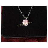 Pink Sapphire solitaire necklace, Sterling Silver