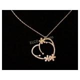 White Sapphire heart necklace w/ flowers,