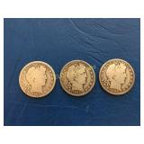 (3) Barber Half Dollars, 1898, 1905 S, 1908, 90%