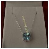 Blue Topaz cushion cut necklace, Sterling Silver