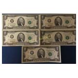 (5) Uncirculated 1976 $2 US Federal Reserve Small