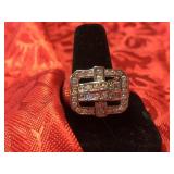 White Sapphire mens ring, Sterling Silver