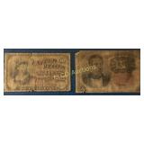 (2) 1863 Bank Note, American Civil War Era,
