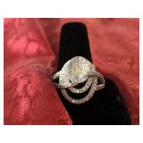 White Topaz designer pave ring, Sterling Silver
