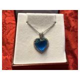 Blue Topaz heart necklace, Sterling Silver