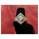 White Sapphire, diamond shape estate ring,