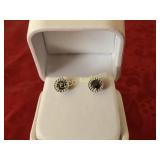 White Sapphire & Onyx earrings, Sterling Silver