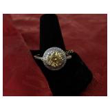Round cut Yellow Sapphire ring, Sterling Silver