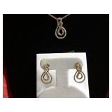 Diamond estate earrings & necklace
