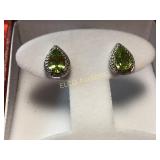 Peridot & Diamond earrings, Sterling Silver