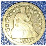 1857 Seated Liberty Dime, 90% Silver