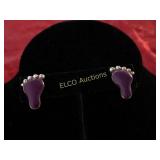 Set of Purple footprint earrings, Sterling Silver