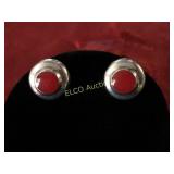 Set of earrings w/red stone, Sterling Silver