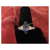 Marquis cut Tanzanite dinner ring, Sterling Silver
