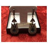 Blue Topaz Turkish estate earrings, Sterling