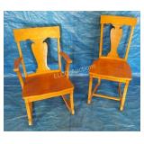 (2) Antique Birch chairs, (1) rocker &