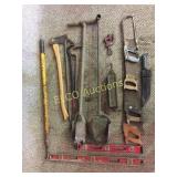 Hand tools, (1) axe, (3) crowbars, &