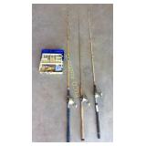 (3) Fishing rods & Penn reels & (1) tackle box