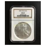 2005 American Silver Eagle MS69, 90% Silver
