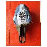 Hand painted cow skull, windmill scene, 20" x 9"