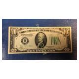 1934 D $10 Federal Reserve Note, light green seal,