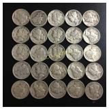 (25) Mercury dimes, 1937-1945, 90% Silver
