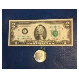1976 $2 Federal Reserve Note Uncirculated & 1964